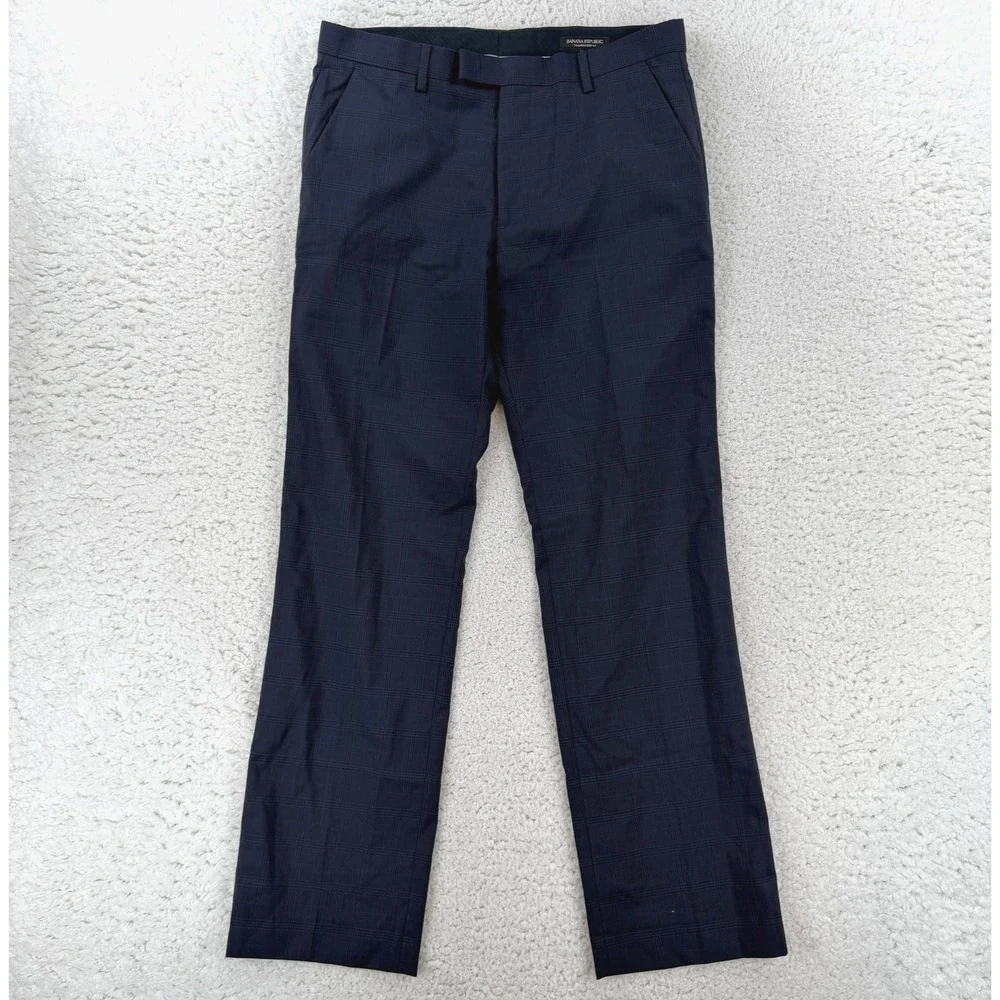 Banana Republic Mens 33x32 Blue Plaid Wool Tailored Slim Fit Dress Pants 932407